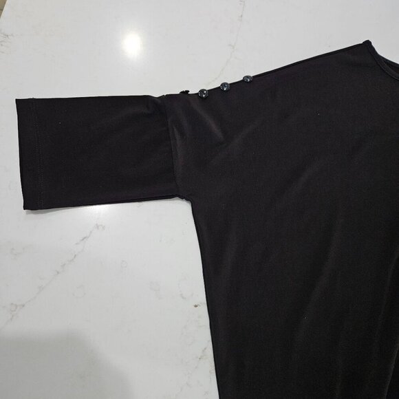 Clara Sunwoo Black Knit Top Dolman Sleeve Asymmetrical Pullover Button Detail - Picture 3 of 10